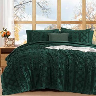 Imagem de WRENSONGE Conjunto de edredom Queen Size com lençóis – 7 peças, cama tufada verde esmeralda em uma bolsa, Queen Shabby Chic com 1 edredom, 2 lençóis, 2 fronhas e 2 fronhas