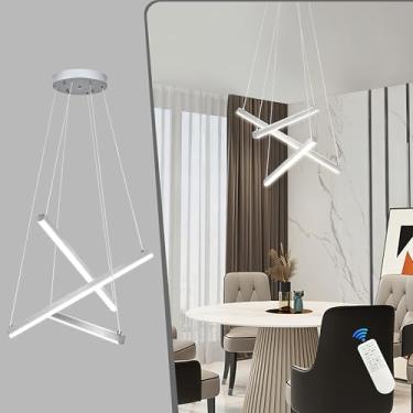 Imagem de Mccokaige Lustre de LED moderno de níquel de 40,6 cm para cozinha, lustre de LED linear regulável para quarto, luz pendente moderna com controle remoto para sala de estar, cozinha, quarto, hall de