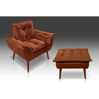 Imagem de Kit 01 Poltrona Opala + 01  Puff Opala Suede Terracota- CASA DA POLTRO