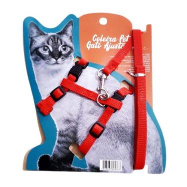 Imagem de Coleira Pet Ajustável Peitoral Gato com Guia (VERMELHO)
