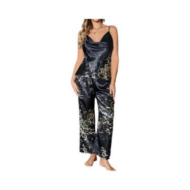 Imagem de Conjunto De Pijama Feminino Com Estampa Floral E Calças Charmoso E Rom