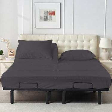 Imagem de Jogo de cama king size California com divisão superior para cama ajustável de cabeça dividida, divisão de 86 cm na parte superior, 4 peças, conjunto de lençóis 100% algodão egípcio 800 fios, cabe até