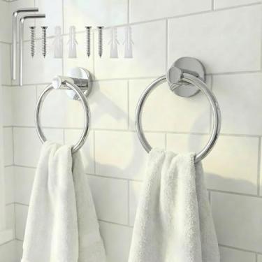 Imagem de Anel de toalha para parede de banheiro, pacote com 2, suporte de toalha de mão de aço inoxidável, cabide de toalha de parede resistente para banheiro, cozinha, lavabo, banheiro, uso doméstico, espelho