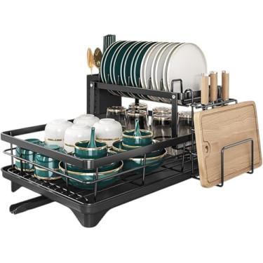 Imagem de Escorredor de Louças com 2 Níveis, Drenagem Automática 360°, Suporte para Talheres, Pratos, Tábua e Copos – Design Moderno e Resistente