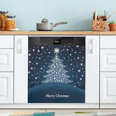 Imagem de xigua Capa magnética de flocos de neve para lava-louças de árvore de Natal, adesivos magnéticos decorativos antiarranhões para painel de geladeira e lava-louças, decoração personalizada de cozinha