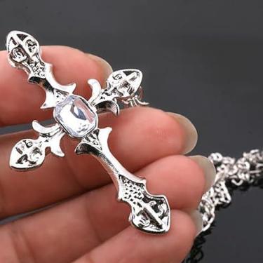 Imagem de Broche de cruz de prata broche de lapela francesa CZ broche de cristal crachá terno corrente de pendurar acessórios para terno diário, 1 count (pack of 1), Liga de aço, Zircônia cúbica