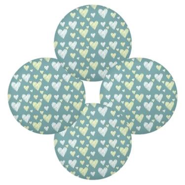 Imagem de Wassud Jogo americano conjunto de 4 tapetes de mesa redondos com corações azul-petróleo para cozinha e jantar, lavável, resistente ao calor, decoração de mesa 39 cm