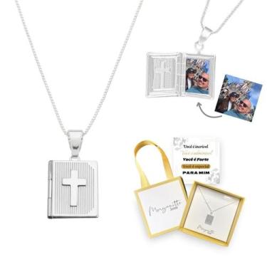 Imagem de Colar feminino Relicario Biblia Prata Banhado Personalizado - Morganit