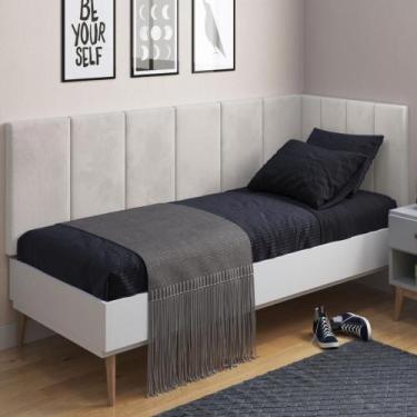 Imagem de Conjunto de Cabeceira Solteiro Laura Proteção Lateral Sued Bege Oferta