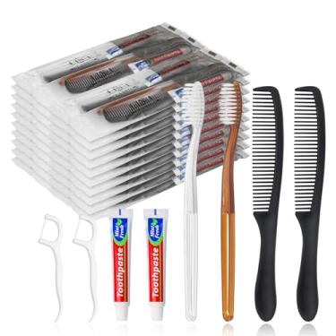 Imagem de Gisdo 50 escovas de dentes descartáveis com pasta de dente e fio dental embaladas individualmente, kit de escova de dentes 4 em 1 com escova de dentes de 2 cores, pasta de dente de 10 gramas, pente de