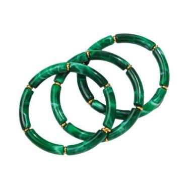 Imagem de Conjunto De Pulseiras Boho Femininas De Acrílico E Bambu Com Elástico 