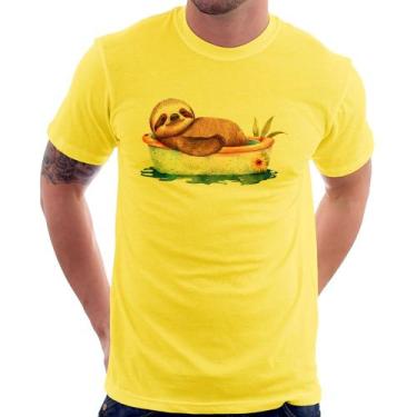 Imagem de Camiseta Ursinho Panda Relaxando Na Piscina - Foca na Moda, Amarelo, M