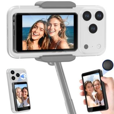 Imagem de Tela de monitor de selfie sem fio para iPhone e Android, tela magnética de 1800 mAh com controle remoto Bluetooth, brilho de 3 níveis, espelhamento sem fio para câmera traseira TikTok Live sem atraso