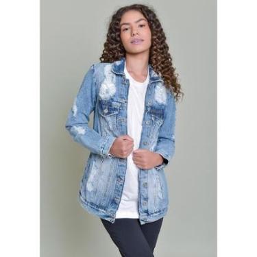 Imagem de Jaqueta Jeans Parka Destroyed Feminina com Bolsos-Feminino