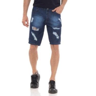 Imagem de Bermuda Jeans Masculina Rasgada Destroyed Confortável Casual -Masculino