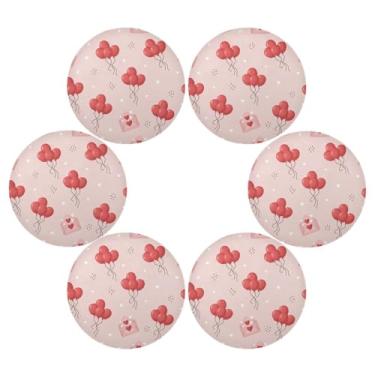 Imagem de Wassud Jogo americano conjunto de 6 envelopes de balões de coração tapetes de mesa redondos para cozinha e jantar tapetes laváveis resistentes ao calor decoração de mesa 39 cm