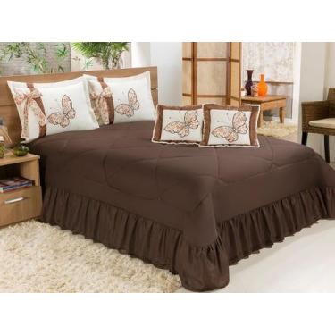 Imagem de Kit Cobre Leito Borboletas Casal King 07 Peças Bordadas - Marrom - Bor