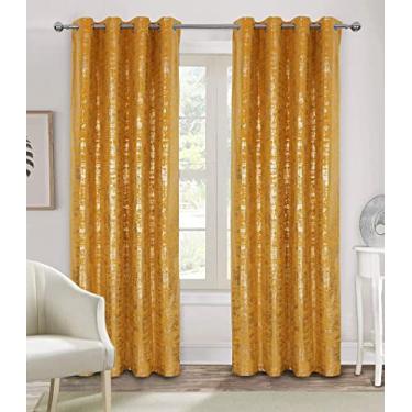 Imagem de ZYDADA Cortinas de veludo, efeito folha dourada brilhante, cortinas opacas com isolamento térmico, cortinas para janela redutoras de ruído com ilhoses para festa/casamento/armário