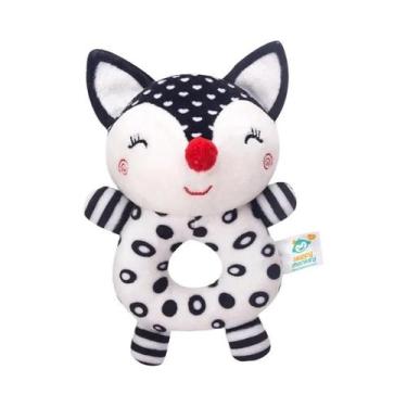 Imagem de Brinquedo Para Bebê Macaco Feliz Preto E Branco Chocalho De Mão Para R