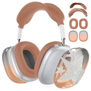 Imagem de [4 em 1] Capa para fones de ouvido AirPods Max, capa transparente e macia para Apple AirPods Max (2024/2020) (conjuntos de estrelas marrons de cor gradiente (4 em 1))