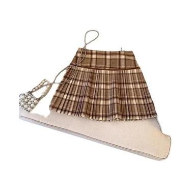 Imagem de Saia Mini De Lã Xadrez De Cintura Alta Para Mulheres, Estilo Preppy Co