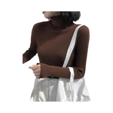 Imagem de Suéter Feminino De Gola Alta Slim Fit, Estilo Coreano, Pulôver De Tric