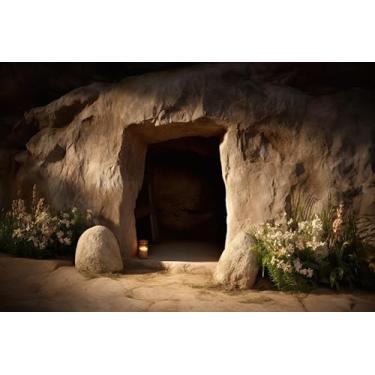 Imagem de XMJJKUF Pano de fundo vazio da tumba de Jesus 3 x 2,4 m, pedra de vinil, caverna, túmulo, ressurreição, fotografia, decoração religiosa, igreja, adereços para fotos