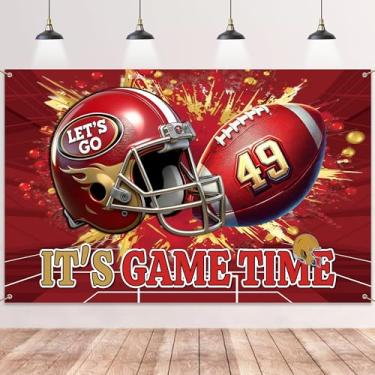 Imagem de Banner de fundo de decoração de festa de futebol – É hora de jogo, fundo de festa de futebol para fãs de esportes, pano de fundo azul para fotos de dia de jogo para aniversário, decoração de espírito