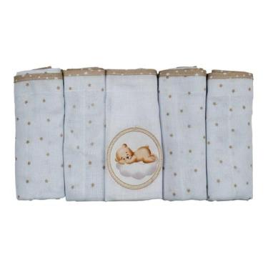 Imagem de Kit 5 Fraldas de Pano para Bebê 68 cm x 70 cm Urso Bublim, Urso Nuvem