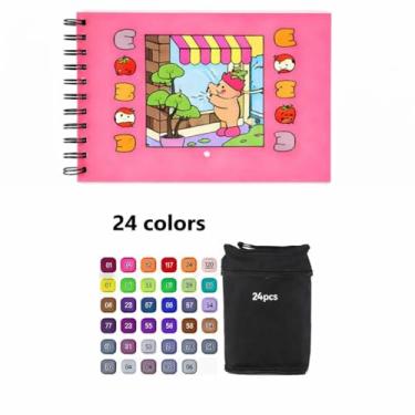 Imagem de Kit Marcadores Artísticos com Ponta Dupla 48 Cores + Livro de Colorir Capa Dura 50 Páginas, Canetinhas à Base de Álcool, Ambidestro, Múltiplas Cores (24, Rosa)