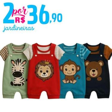 Imagem de Kit 4 Peças Jardineira de Bebê Menino 2 Jardineiras + 2 Camisetas Safa