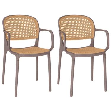 Imagem de Kit 2 Cadeiras De Jantar Roma Prática Com Braços Para Sala E Cozinha - Marrom Claro