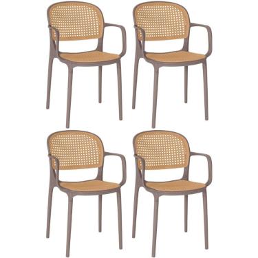 Imagem de Kit 4 Cadeiras De Jantar Roma Prática Com Braços Para Sala E Cozinha - Marrom Claro