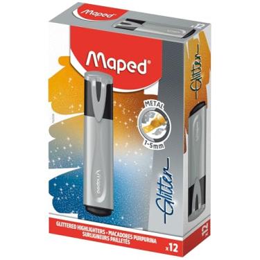 Imagem de Marca Texto FluoPeps Glitter Metálico Prata, Caixa com 12 Unidades, Maped