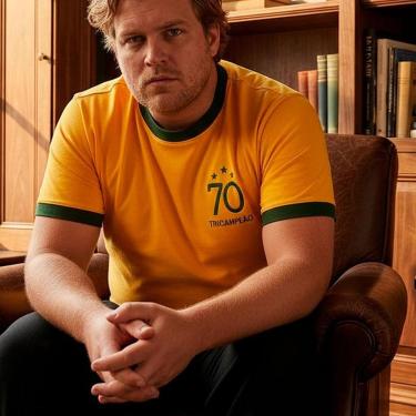 Imagem de Camisa Brasil Retrô 1970 Amarelo Plus Size Masculina-Masculino