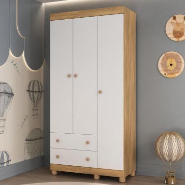 Imagem de Guardaroupa Infantil 92cm 3 Portas E 2 Gavetas Allegra Multimóveis  Madeiradobranco