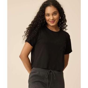 Imagem de Blusa Cropped Feminina Manga Curta Bolso Marisa-27089, Preto, P