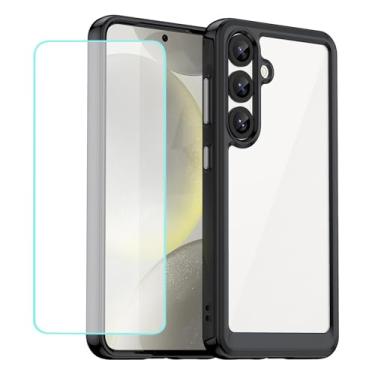 Imagem de Wanyuexes Capa para Galaxy S25 Plus, capa para Samsung S25+ 5G SM-S936B com protetor de tela de vidro temperado, parte traseira rígida transparente de policarbonato e capa protetora de TPU para