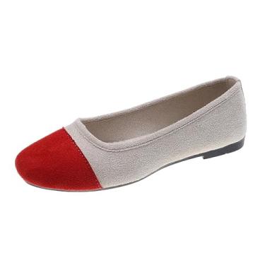 Imagem de Tênis feminino casual color block com boca rasa e bico redondo, cabedal macio, tamanho grande para uso versátil, Vermelho, 35