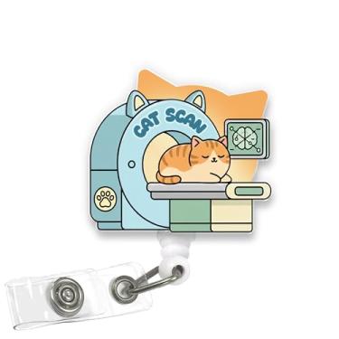 Imagem de VOTANTA - Carretel de crachá de digitalização de gato, porta-crachá retrátil de acrílico engraçado radiologista com clipe, tecnólogo de scanner de CT, bonito suporte de identificação para amantes de