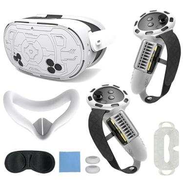 Imagem de Conjunto de 7 peças de capa de silicone compatível com Meta Quest 3S, capa de fone de ouvido VR com alças de controle, capa de interface facial, proteção de lente, silicone TPU (branco)