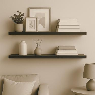 Imagem de Prateleira Madeira Flutuante Multiuso Kit 2 68x20 Luara Preto L06 - D'Rossi