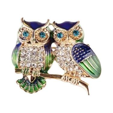 Imagem de Broche Feminino Moderno De Coruja Dupla Com Strass, Emblema De Pássaro