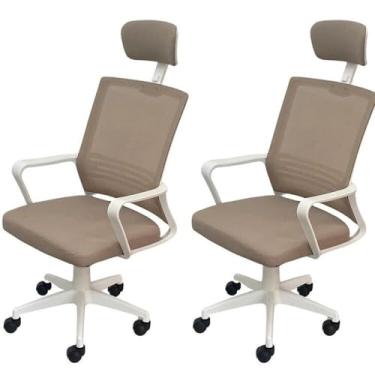 Imagem de Kit 2 Cadeiras para Escritório Presidente Lyon Alta em Tela Mesh Bege