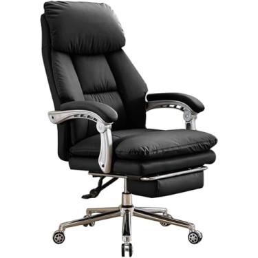 Imagem de Cadeira de mesa ergonômica de 199 kg com encosto ajustável e apoio para os pés - Cadeira de escritório de couro genuíno para cadeira giratória de tarefas de computador
