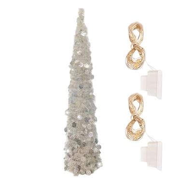 Imagem de Árvore de Natal falsa | Árvore de Natal com glitter com luzes coloridas de LED, plantas artificiais realistas de 1,8 m para decoração de mesa de Halloween, , quarto, ambientes internos e