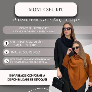 Imagem de Kit 2 Ponchos Bico Feminino Capa Tricô Mousse Liso Gola Alta Inverno C