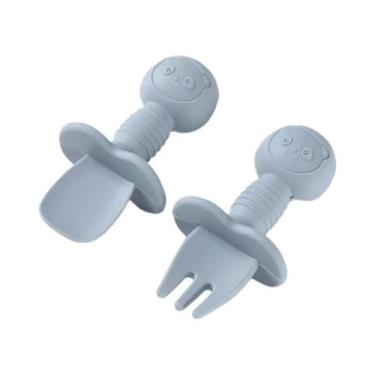 Imagem de Conjunto De Colher E Garfo De Silicone Com Cabo De Madeira Para Crianç