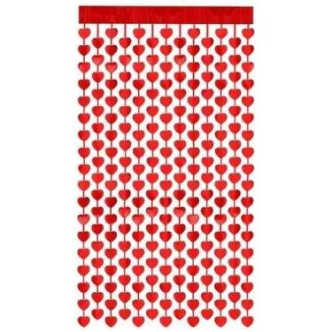 Imagem de Cortina Metalizada Coração - Painel Decorativo Festa - Genérico