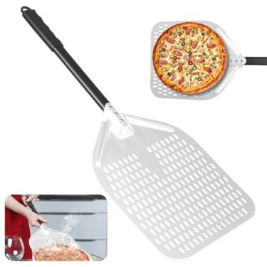 Imagem de Casca de pizza perfurada, espátula de pizza de alumínio de 30,5 cm com alça destacável, pá de pizza leve e antiaderente, acessórios de forno de pizzas de armazenamento fácil para cozinhas domésticas e